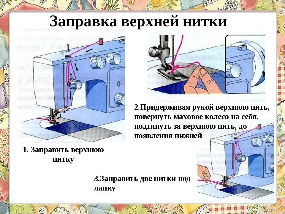 Как заправить верхнюю нитку. Как вдеть нитку в швейную машинку снизу. как заправить швейную машинку снизу. чайка 134а заправка верхней нитки. elna 520 швейная машинка заправка нити.