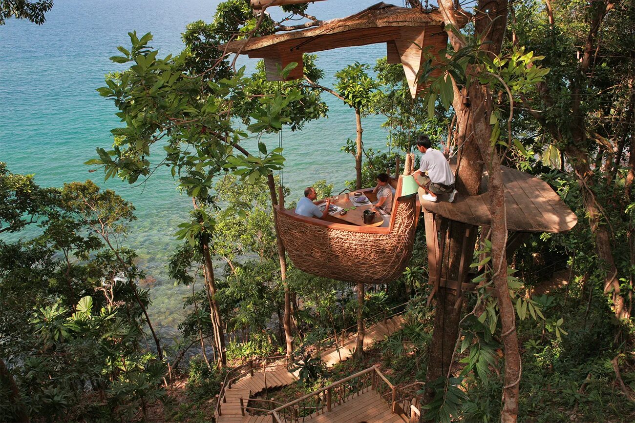 Жизнь на острове в джунглях. TREEPOD Dining, Таиланд. Ресторан Птичье гнездо в Тайланде. Soneva kiri в Таиланде. Бирд нест ресторан Тайланд.