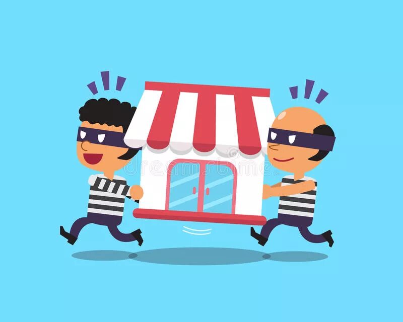 Stealing from a shop is. Steal from a shop. two mime thieves cartoon.