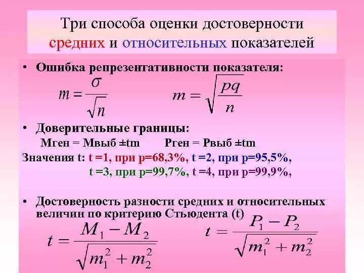 Показатели подлинности. Способы оценки достоверности. Достоверность статистических показателей. Оценка достоверности средних величин. Оценка достоверности относительных величин.