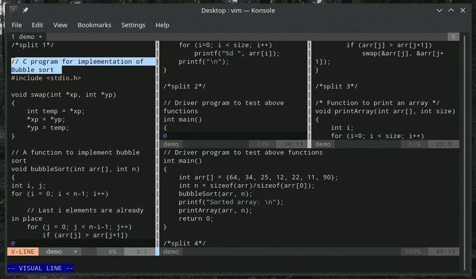 INT Split. Vim desktop. Vim подсказки. Главный экран vim.