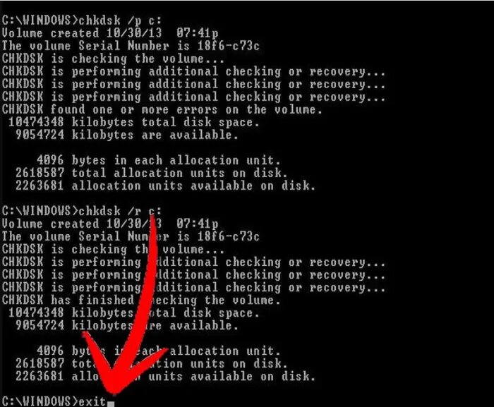 Chkdsk f r x. Chkdsk. консоль восстановления команды. windows xp recovery console. chkdsk c: /f.