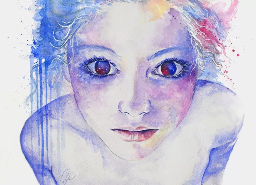 лицо нарисованное акварелью. лицо девушки акварелью. лицо нарисованное акварелью. акварельный портрет. лицо человека акыарель.