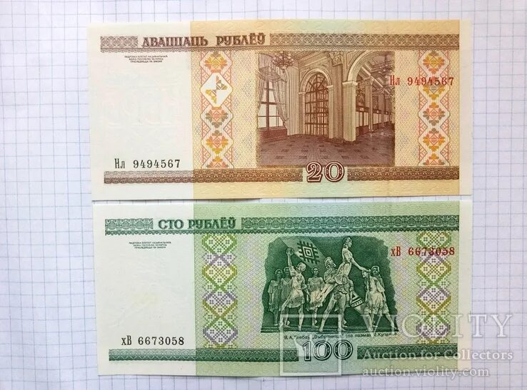 100 белорусских рублей и благотворительный билет Сбербанка Республики Беларусь в