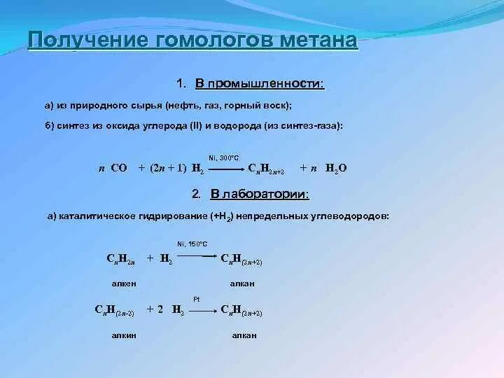 Лабораторный способ получения метана. Получение гомологов метана. Синтез метана из углерода и водорода. Способы получения метана из углерода.