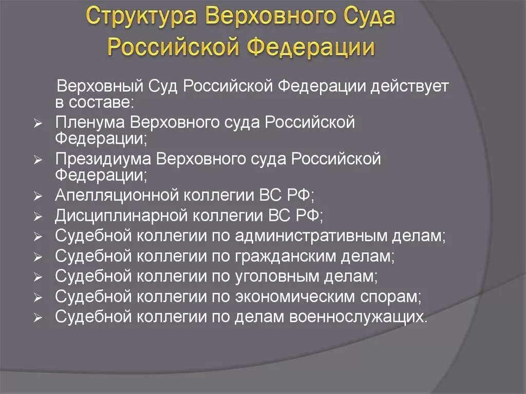 Возраст верховного суда рф. Верховный суд Российской Федерации структура и полномочия. Верховный суд РФ состав структура и полномочия. Состав структура и компетенция Верховного суда РФ. Структура и полномочия Верховного суда РФ.