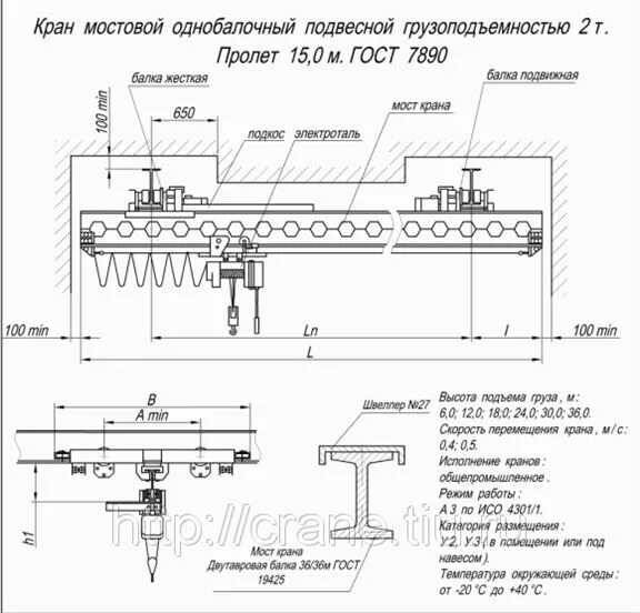 Кран балка 10 т чертеж с размерами Кран балка на чертеже