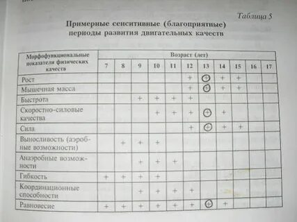 Сенситивные периоды физических качеств