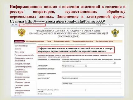 Сведения в реестр операторов персональных данных