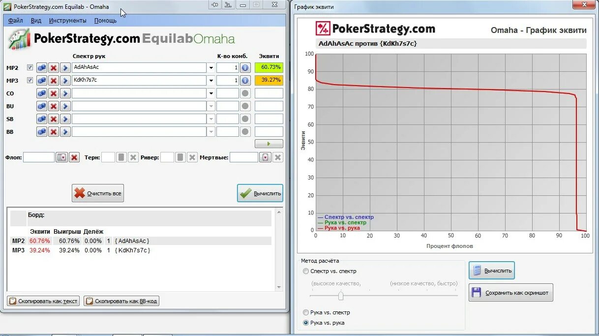 Pokerstrategy. Equilab. Equilab Omaha. Ввод в Equilab.