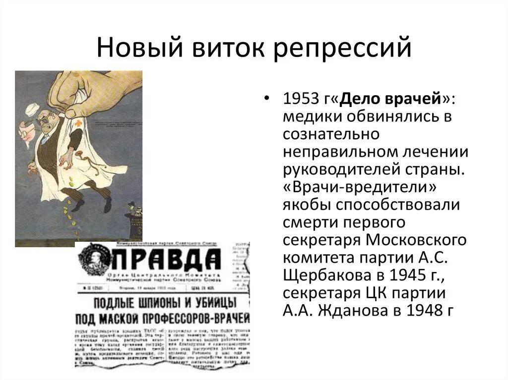 Политическая жизнь ссср 1945 1953. Апогей сталинизма 1946–1953 гг.. Дело врачей 1945-1953. Репрессии после войны 1945 дело врачей.