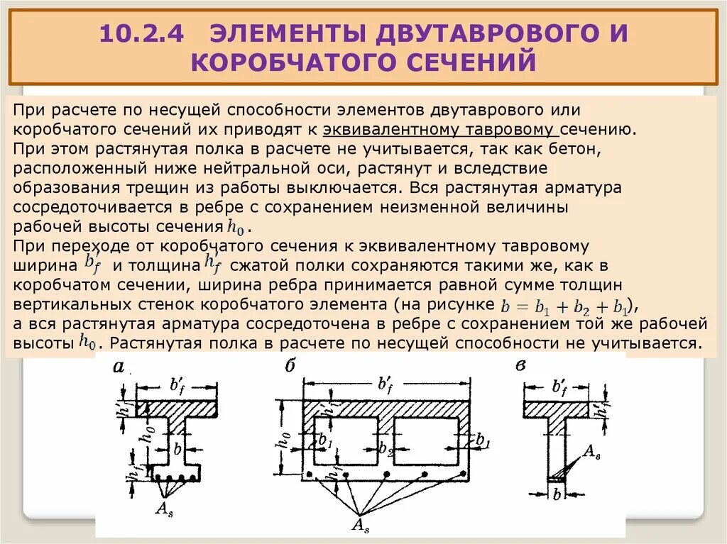 Ребро изгиба. Элементы балки таврового сечения. Несущая способность железобетонного изгибаемого элемента. Несущая способность таврового сечения изгибаемого элемента. Двутавр коробчатого сечения.