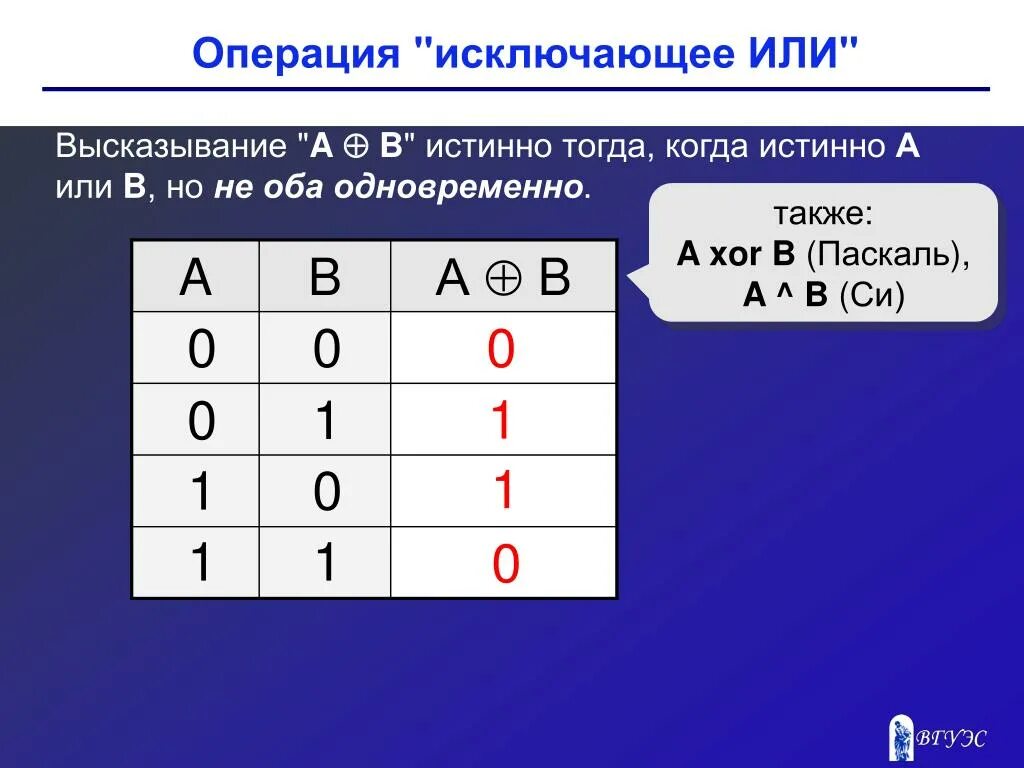 Xor логическая операция. Таблица истинности функции исключающее или. Операция XOR таблица истинности. Операция исключающее или. Логические операции исключающее или.