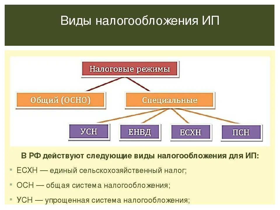 Налогообложение ип какие есть. Виды налогообложения. Виды систем налогообложения. Система налогообложения в РФ. Виды налогов для ИП.