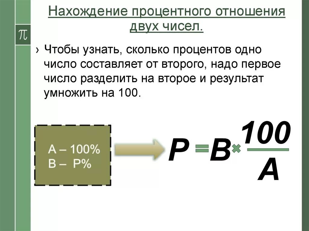 Правило нахождения процентного отношения двух чисел. Нахождение процентного отношения чисел. Нахождение процентного соотношения двух чисел. Процентное отношение двух чисел формула. Процент от разницы двух чисел