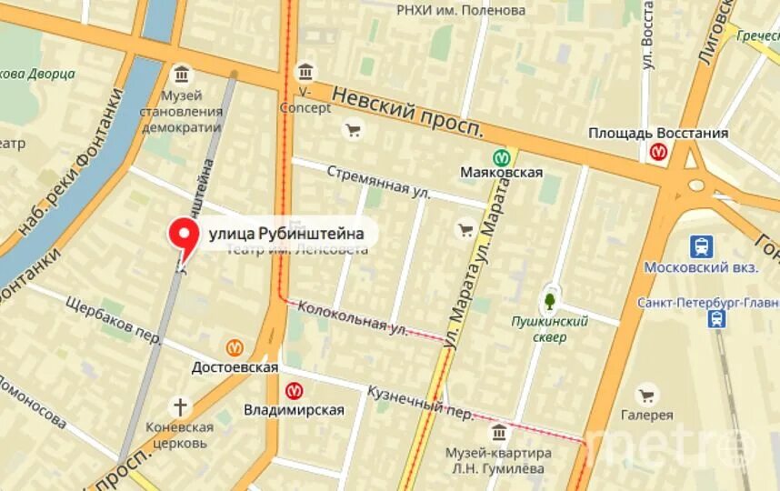 Ближнее спб. Питер улица Рубинштейна карта. Ул Рубинштейна Санкт-Петербург на карте. СПБ ул Рубинштейна на карте. Улица Рубинштейна на карте.
