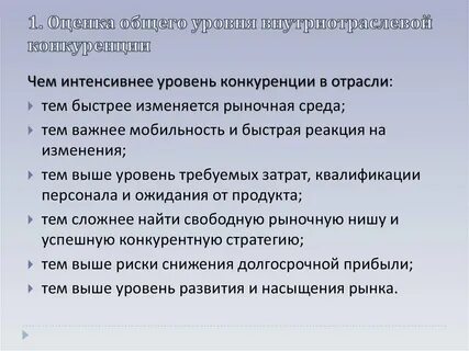 Оценка уровня конкуренции рынка