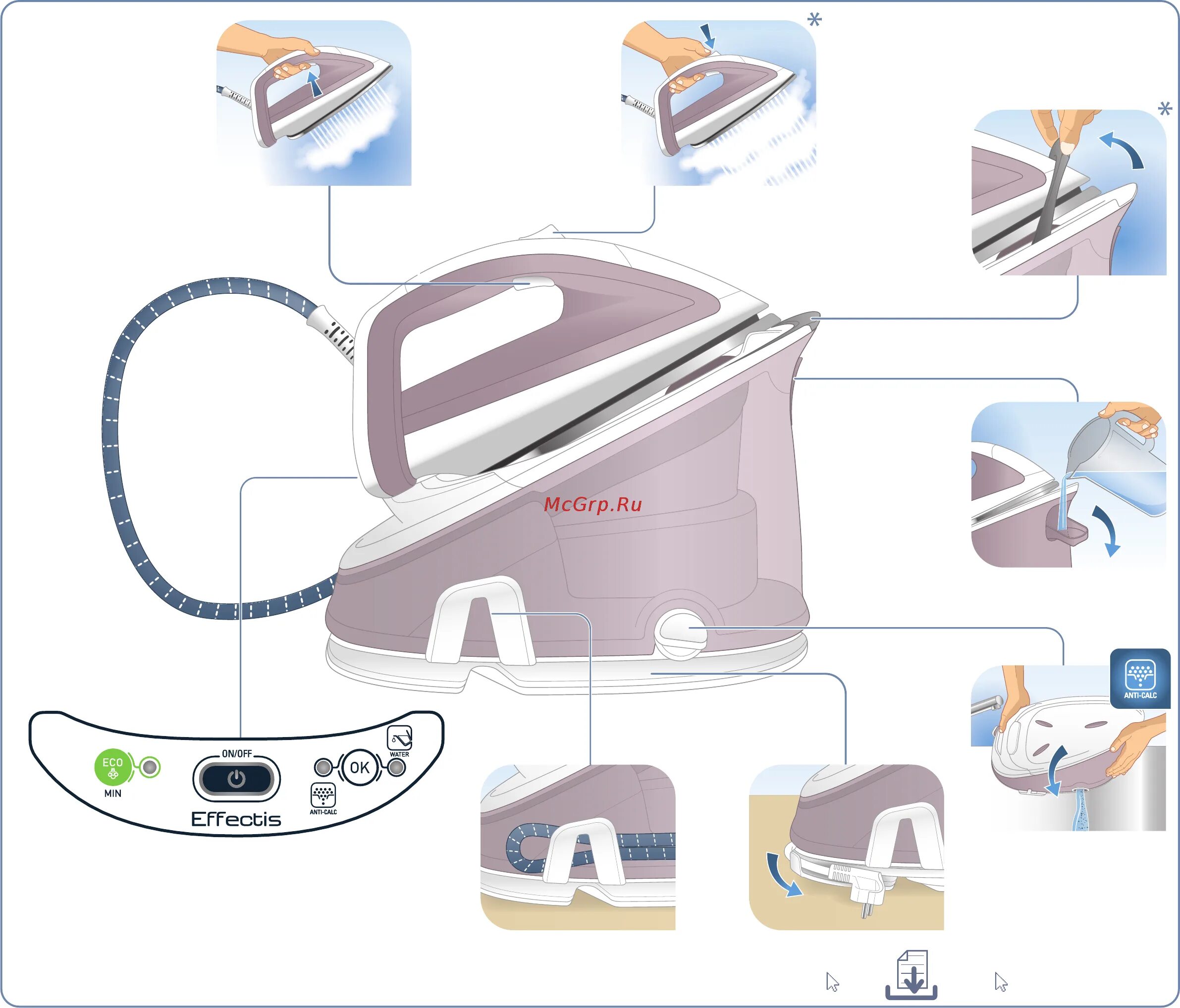 Как пользоваться утюгом тефаль. Tefal - gv6731. парогенератор тефаль эффектис. tefal gv7710. tefal effectis gv6731 белый, розовый.