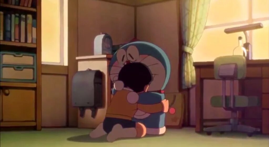 Doraemon hugging. O happens