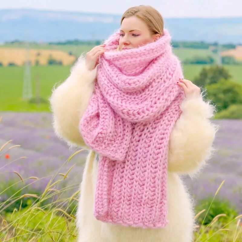 Fuzzy Extra long Mohair Scarf. Вязаные шарфы. Розовый вязаный шарф. Шарф мохер. Алиса собирается связать шарф длиной 130 см