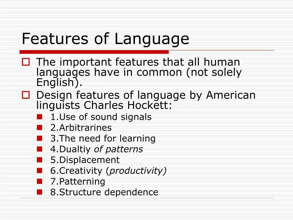 Applied language. Hockett&#039;s design features. human language. language features. features design.
