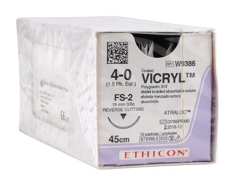 VICRYL 4/0, 75 см. игла Кол.20 мм w9113 "Ethicon". W9386 VICRYL 4 0 45см. Материал шовный Викрил 2/0, 75см фиолет. Кол. 26мм. 1/2 Ethicon. Викрил w9443 4/0 75см FS-3 фиол. Шовный материал 3 0