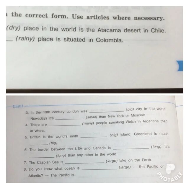 Correct form. Put the adjectives in the correct form. Put an article. Put necessary articles. Use a dictionary if necessary