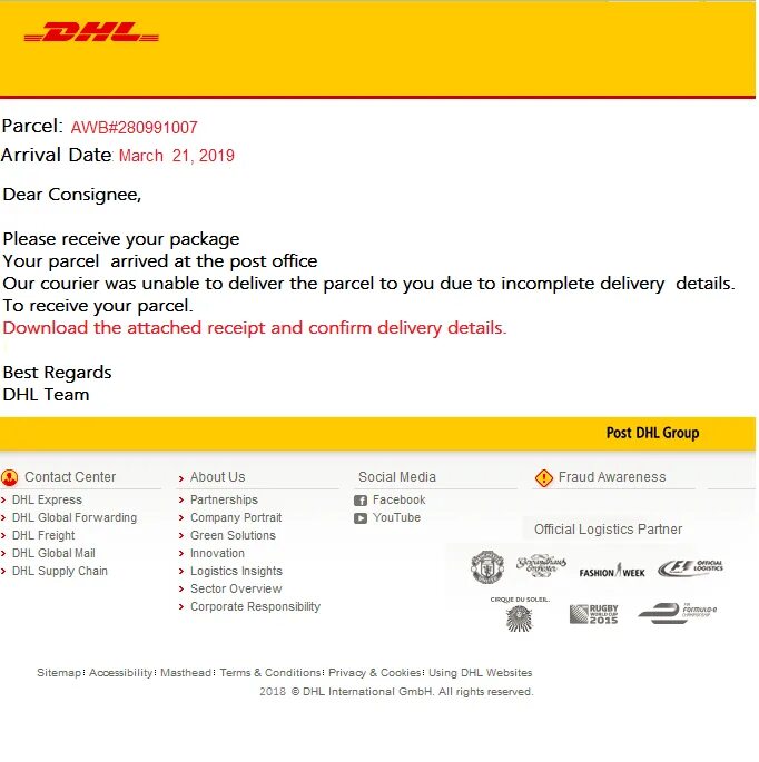 Package has arrived. Бланк доставки DHL. Авиатранспортная накладная DHL. DHL Global mail.