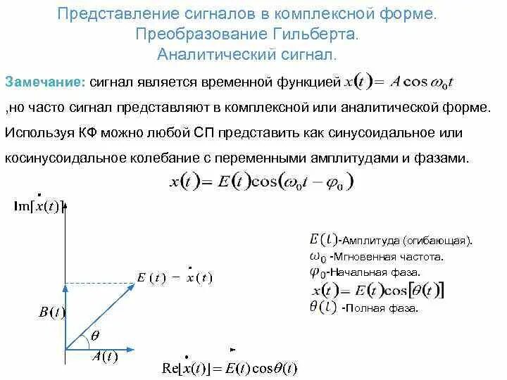 Преобразование гильберта. Аналитический сигнал в радиотехнике. Аналитическое представление сигнала. Представление сигнала в комплексной форме. Аналитический сигнал формула.