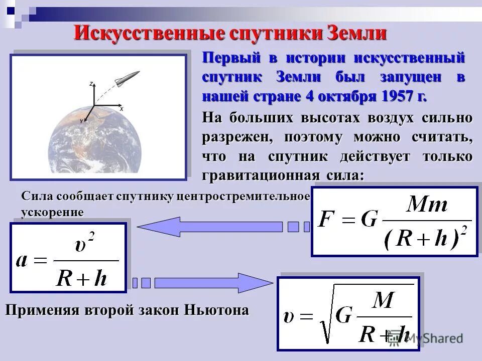 Скорость движения спутника земли. Центростремительное ускорение спутника формула. Искусственные спутники земли физика. Искусственные спутники земли формулы. Движение искусственного спутника земли физика.