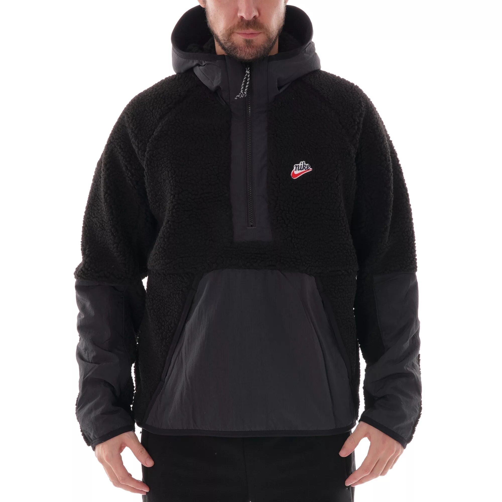 Half zip Sherpa Hoodie - Black, bv3766-010. Nike Sherpa Hoodie Black. Nike Hoodie half-zip Sherpa. Nike Sherpa Fleece. Av bv