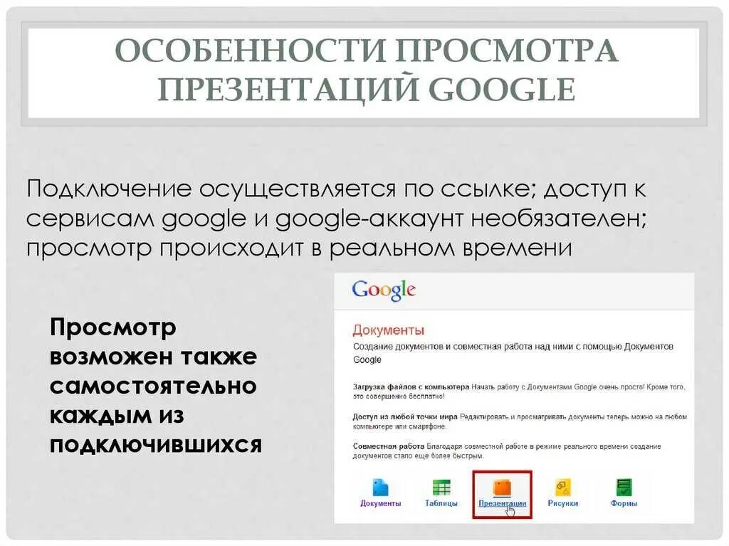 Гугл документы доступ по ссылке. Google презентации. Сервисы Google презентация. Программа гугл презентация. Особенности гугл слайды.