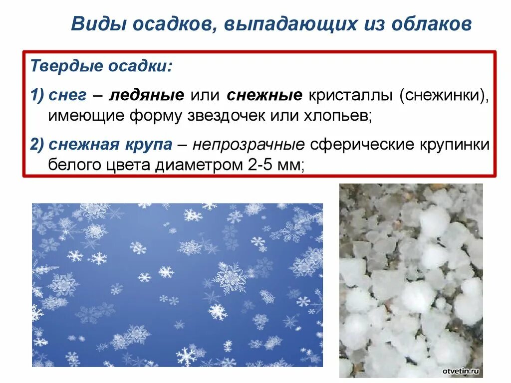 Снежок значение. Виды осадков. Осадки в виде снега. Снежная крупа Тип осадков. Виды атмосферных осадков.