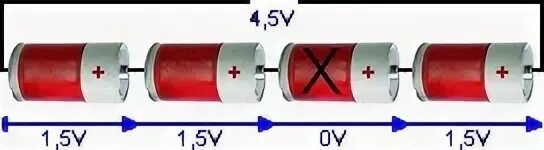 Три батарейки последовательно