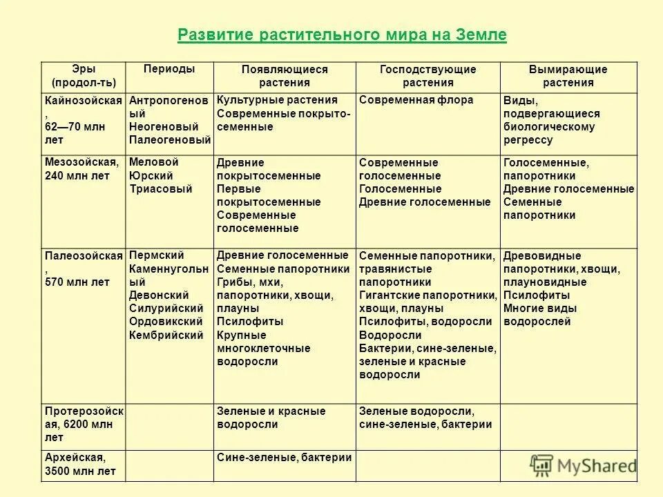 Таблица история развития жизни