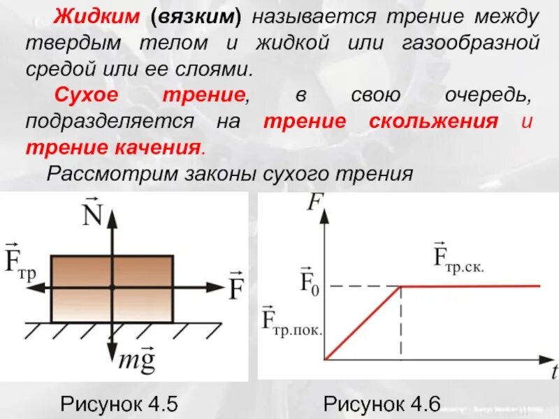 Вязкое трение в жидкостях. Закон сухого трения скольжения формула. Трение качения законы трения. Сила сухого трения. Силы сухого и вязкого трения.