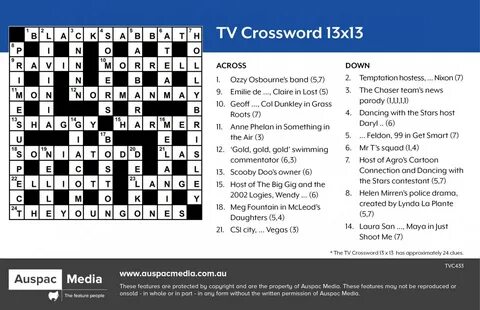 David Suttons TV Crossword is available 1 x week. 