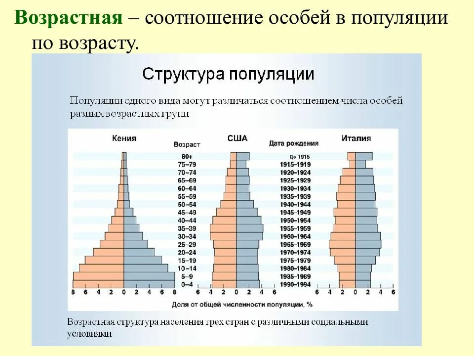 Возрастная пирамида популяции. Половая структура популяции. Возрастная структура популяции. Типы возрастной структуры популяций. Характеристика популяций возрастная структура