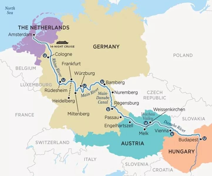 Страны через которые протекает дунай. Водный путь Рейн-майн-Дунай. Река Рейн и Дунай на карте Европы. Водный путь Рейн майн Дунай на карте. Рейн Одер Дунай.