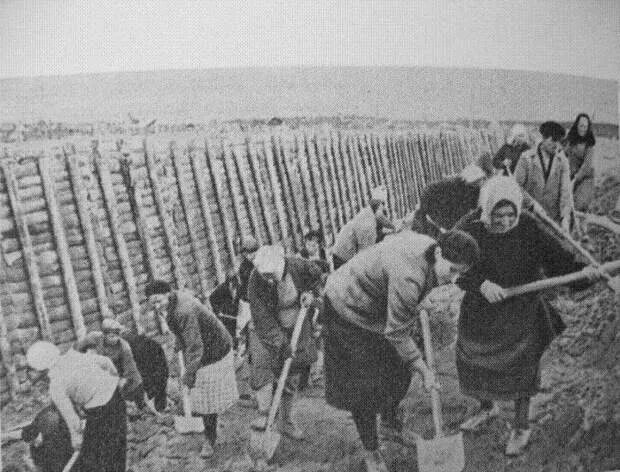 Рыть рвы. Противотанковый ров 1941. блокада ленинграда дети роют окопы. сурский рубеж противотанковые рвы. противотанковый ров ленинград.