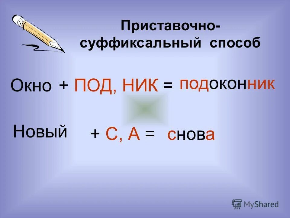 Образование глаголов приставочно суффиксальным