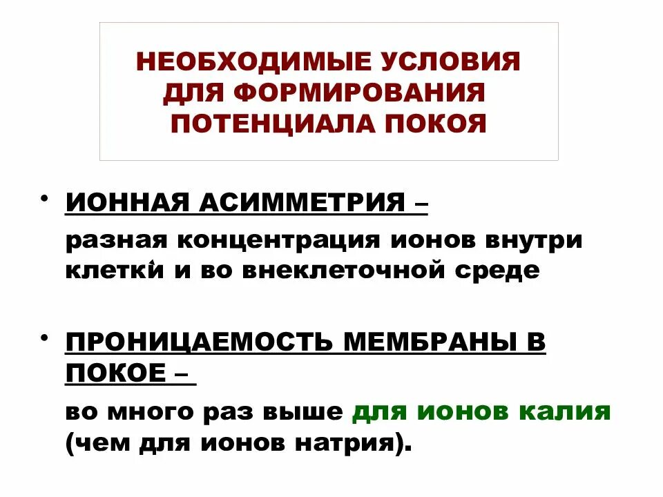 Формирование потенциала покоя. Потенциал покоя, необходимые условия для формирования. Ионная асимметрия физиология. Ионная асимметрия между наружной и внутренней средами клетки.