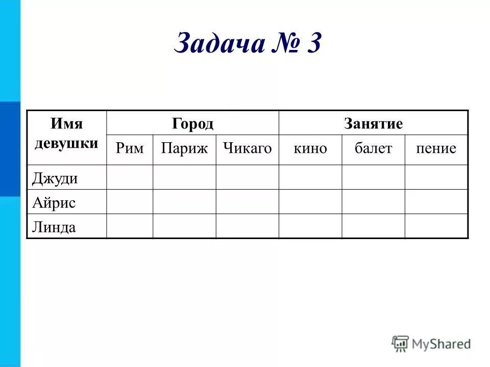 Задачи на работу оформление таблицы.