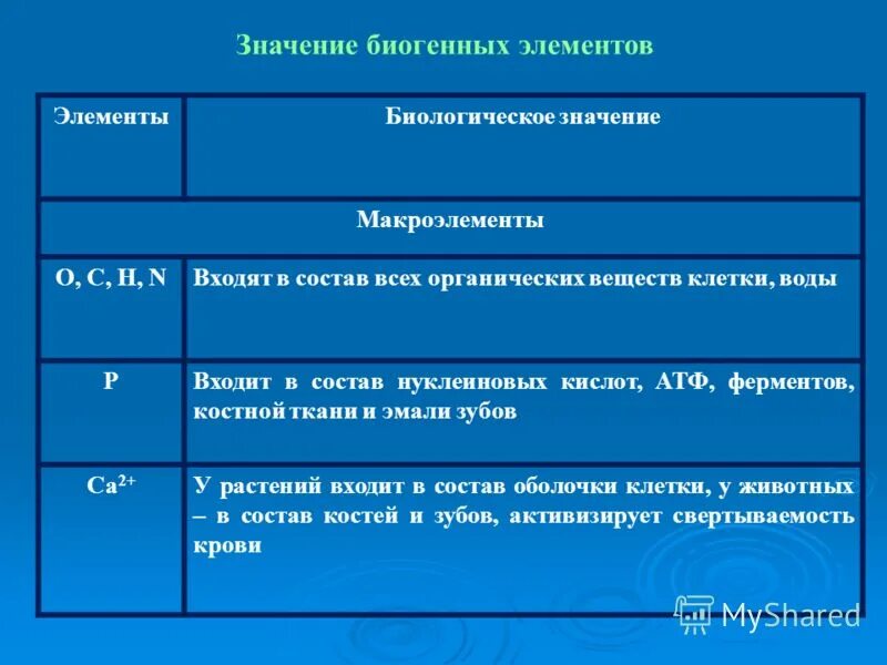 Роль биогенных элементов. Роль биогенных элементов