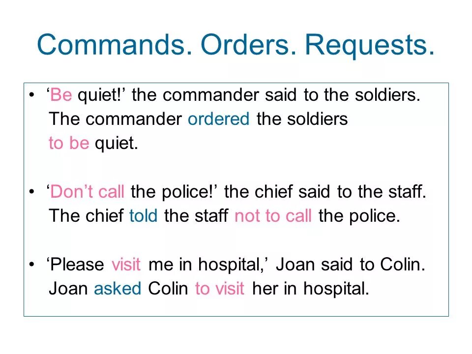 Reported Speech Commands. Reported Speech Commands and requests. Reported Speech Commands правила. Reported orders.