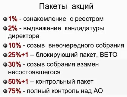 Из чего состоит контрольный пакет акций