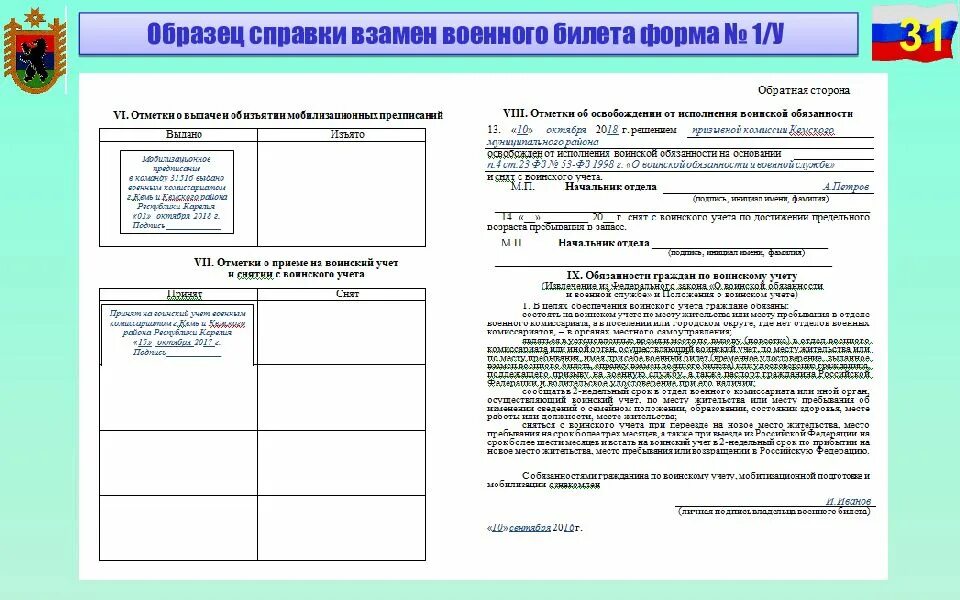 Приложение 7 к положению о воинском учете