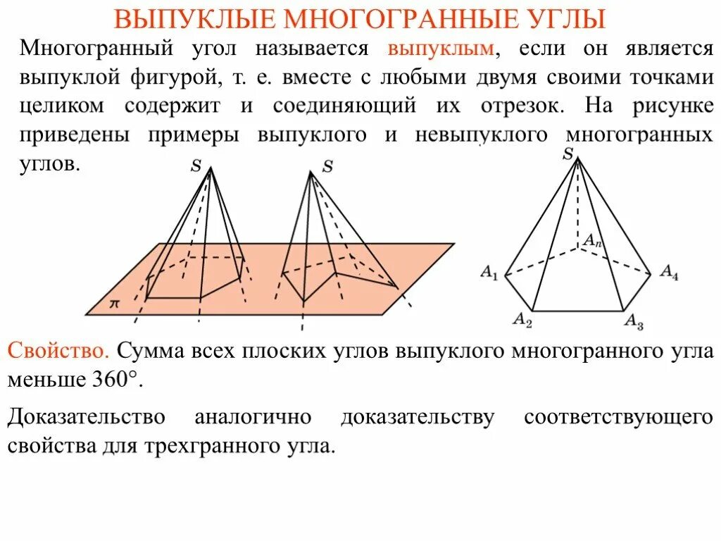 Выпуклой фигурой называется. Трехгранный угол задачи. Многогранный угол трехгранный угол. Выпуклый многогранный угол. Выпуклый и невыпуклый многогранный угол.