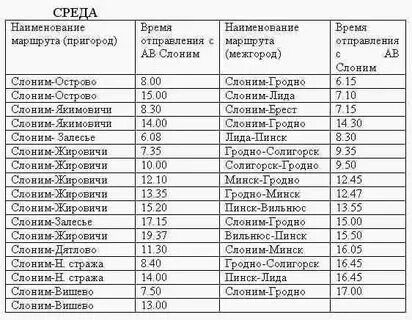 Расписание автобусов слоним выходные дни 2024 новое