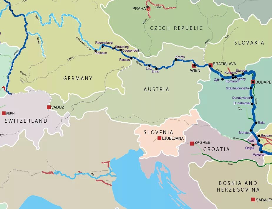 Страны через которые протекает дунай. Река Дунай на карте. Исток реки Дунай на карте. Карта впадения Дуная в черное море. Река Дунай на карте Украины.